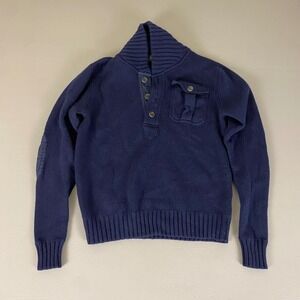 J.‎ Crew Men's Sweater Size S Navy Blue Military Shawl Collar Pullover 100% Wool